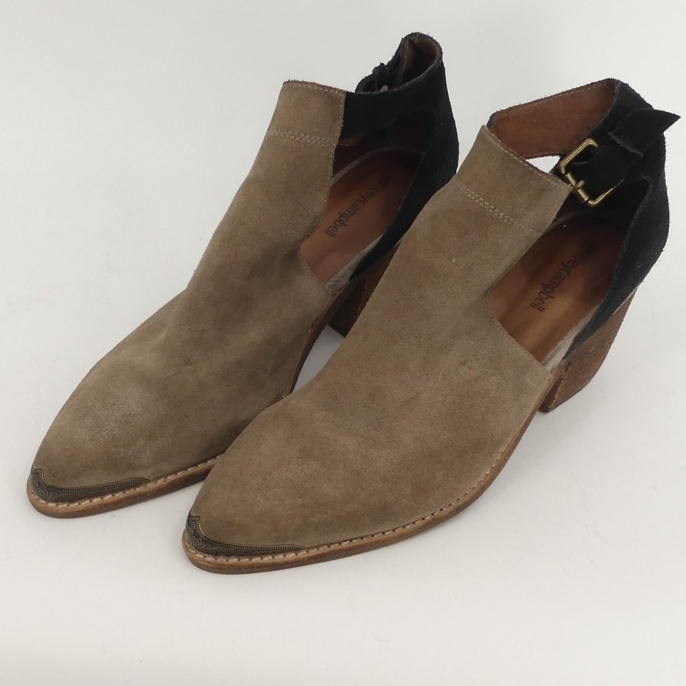 Jeffrey Campbell Shoes Womens Size 9.5 Taupe Black Suede Cut‎ Out Heels Booties